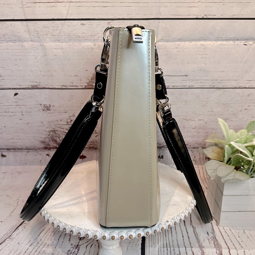 Biejo Classic  Elegant Metallic Taupe and Black Shoulder Tote Bag - Picture 5 of 14